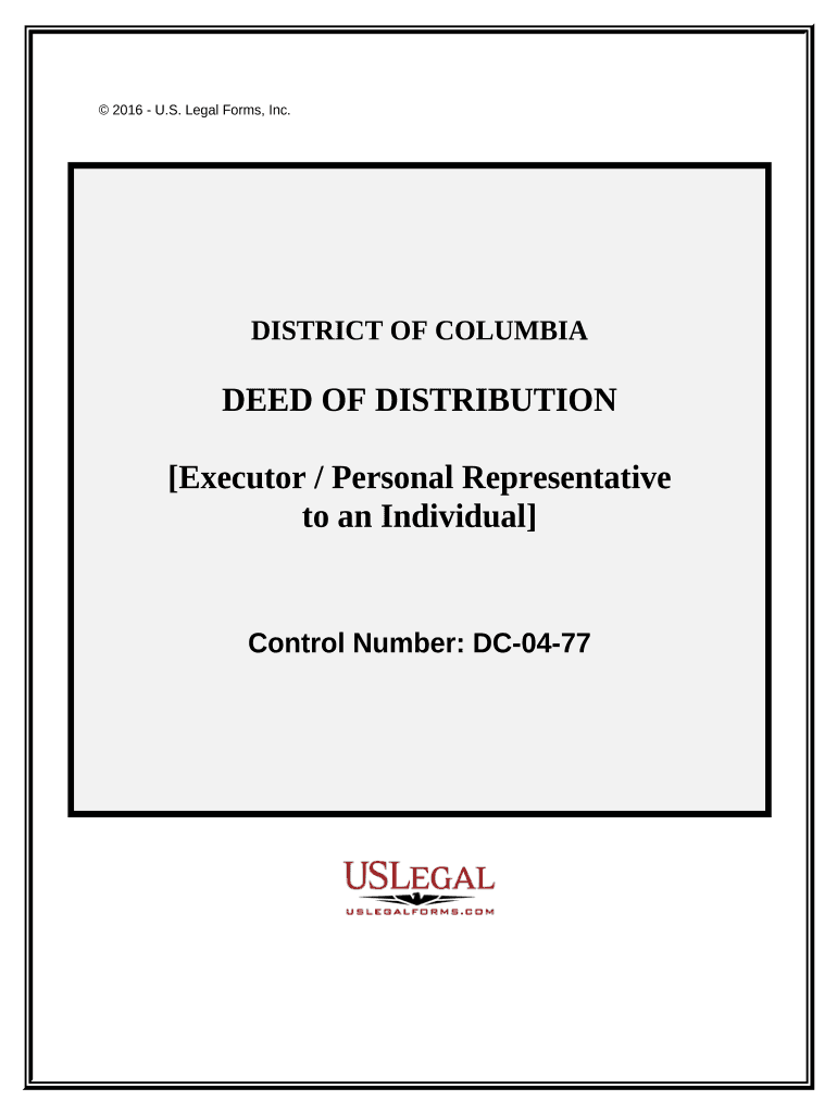 Deed of Distribution Personal Representative to an Individual District of Columbia  Form