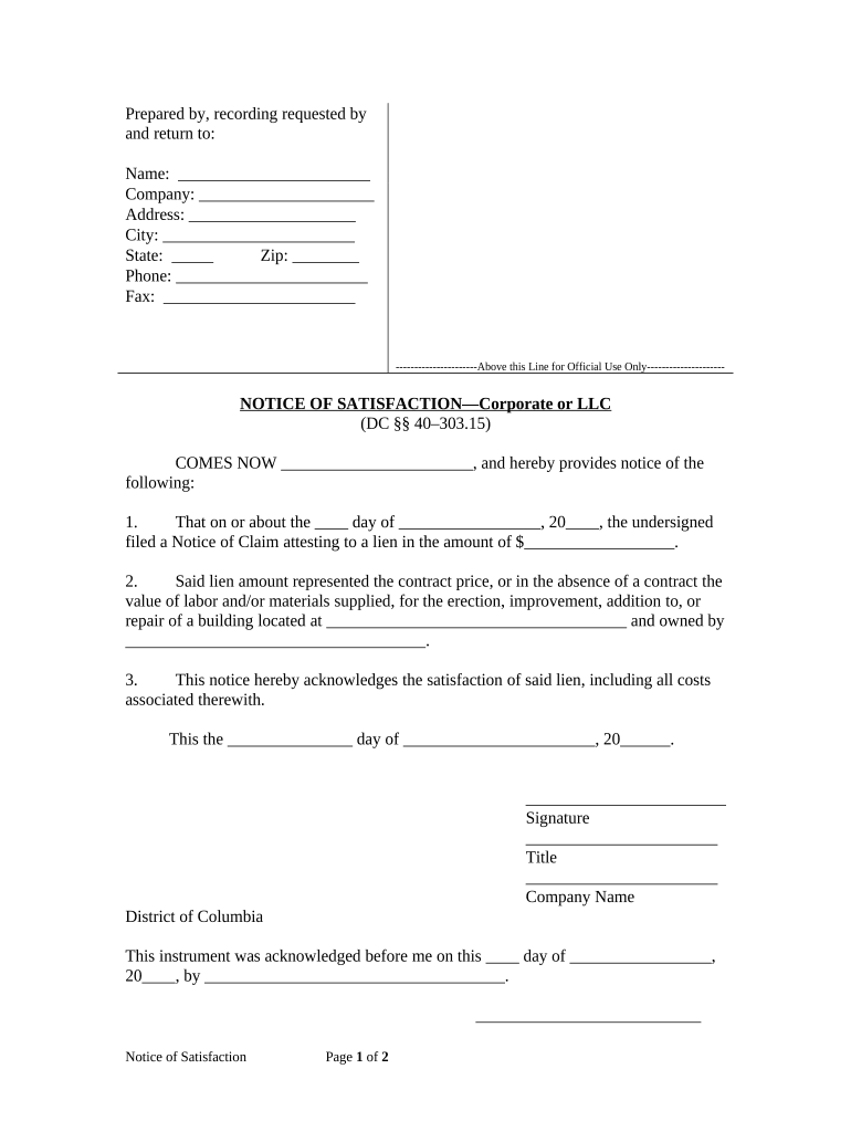 District of Columbia Llc  Form