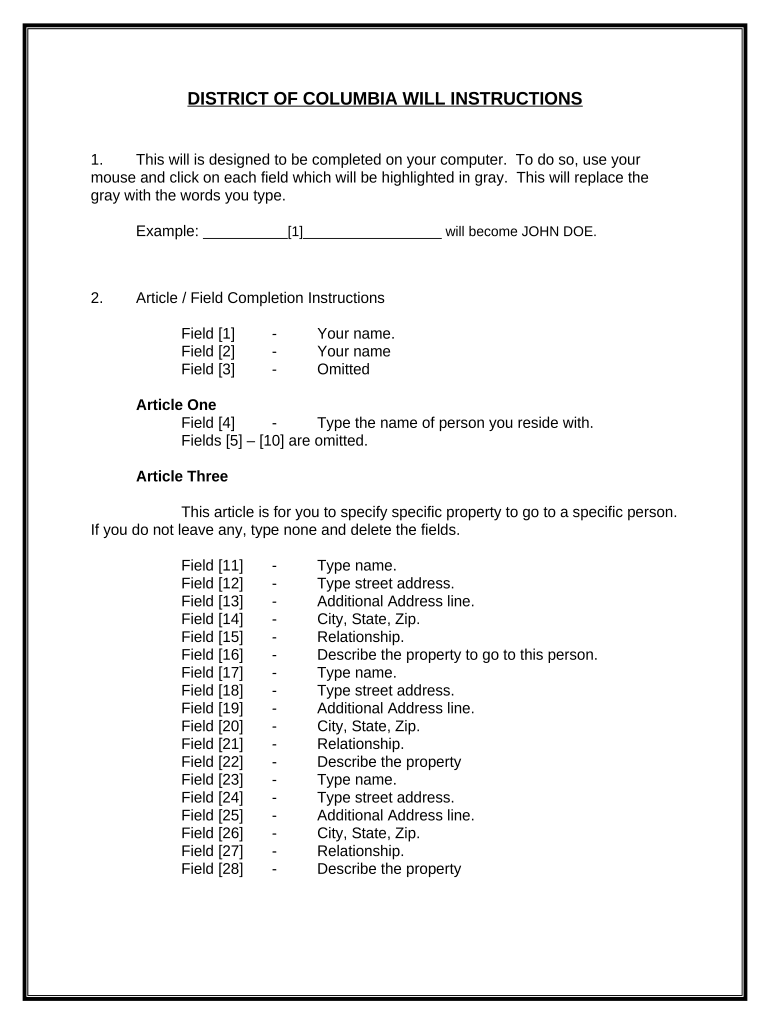 Mutual Wills Containing Last Will and Testaments for Unmarried Persons Living Together with No Children District of Columbia  Form