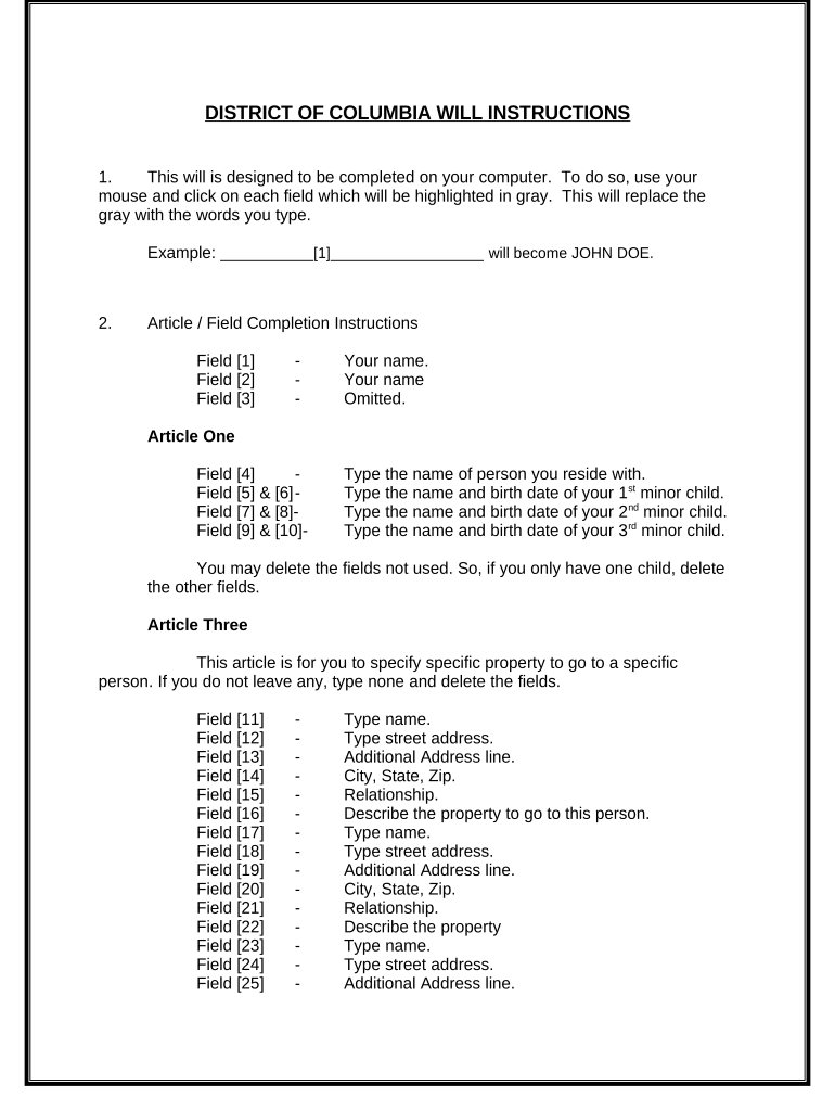 Mutual Wills or Last Will and Testaments for Unmarried Persons Living Together with Minor Children District of Columbia  Form