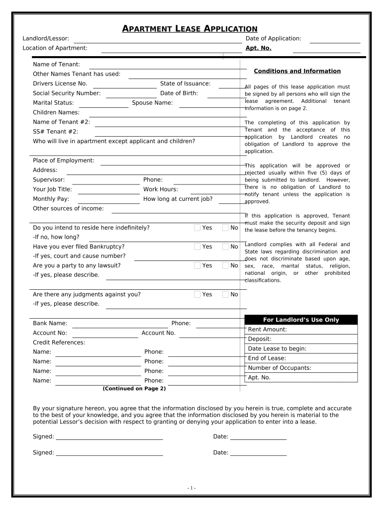 Apartment Lease Rental Application Questionnaire District of Columbia  Form