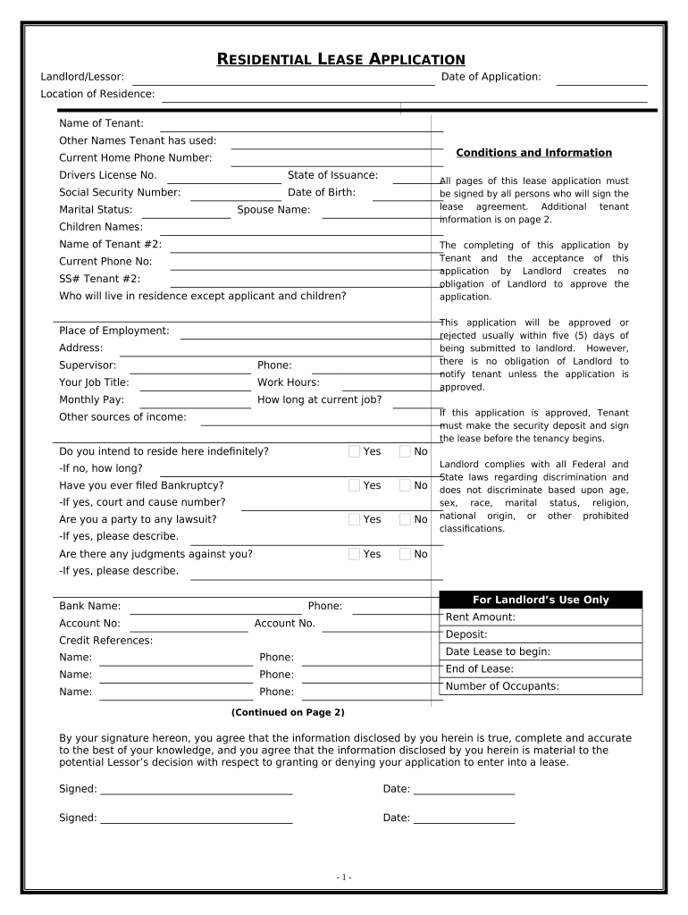Residential Rental Lease Application District of Columbia  Form