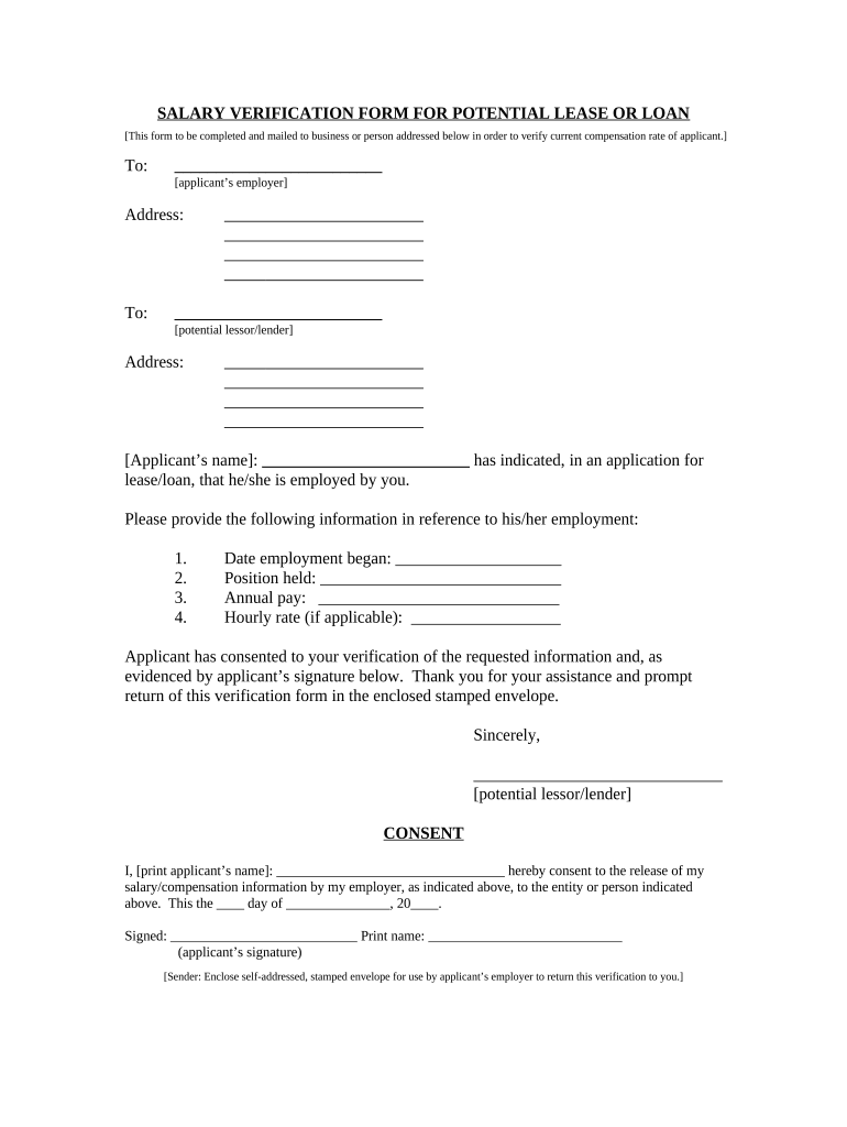 Salary Verification Form for Potential Lease District of Columbia