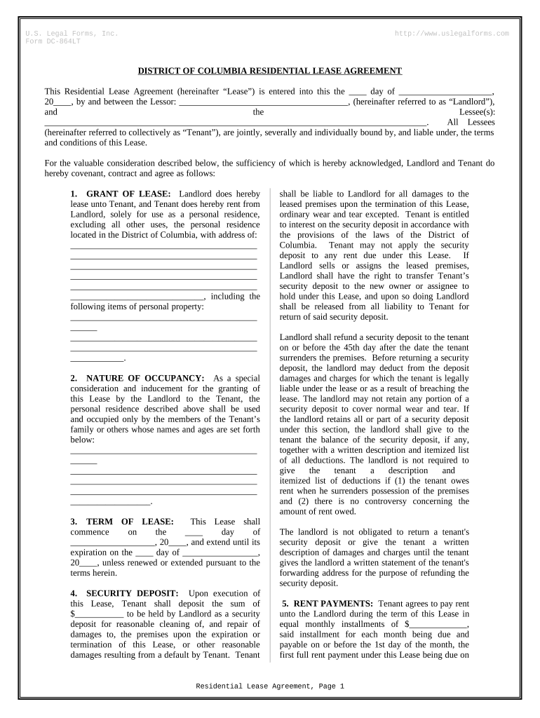 Residential Rental Lease Agreement District of Columbia  Form