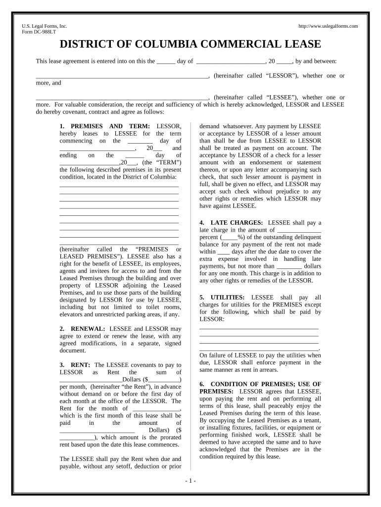 Commercial Building or Space Lease District of Columbia  Form