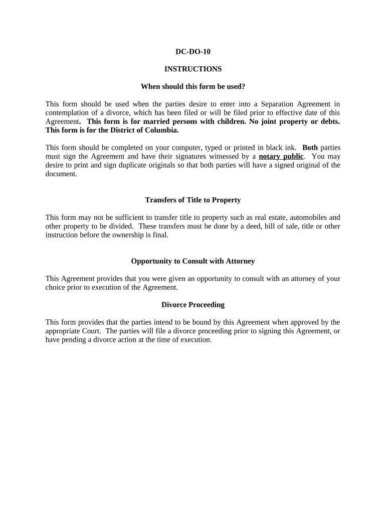 Marital Legal Separation and Property Settlement Agreement Minor Children No Joint Property or Debts Where Divorce Action Filed   Form