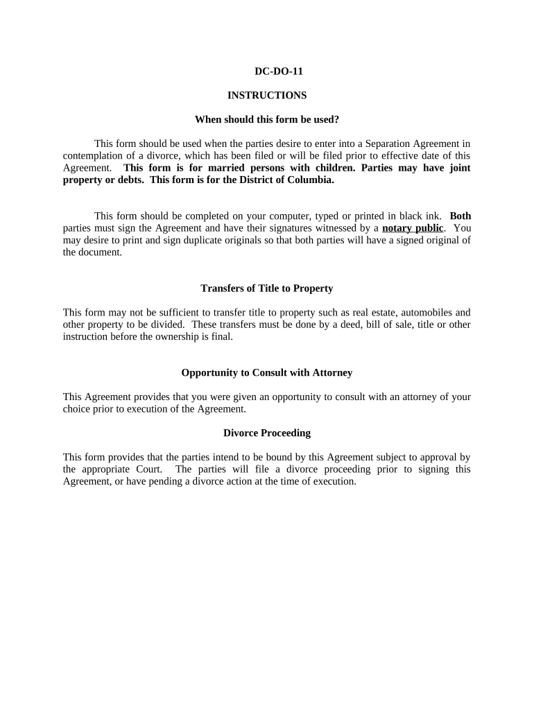 Marital Legal Separation and Property Settlement Agreement Minor Children Parties May Have Joint Property or Debts Where Divorce  Form