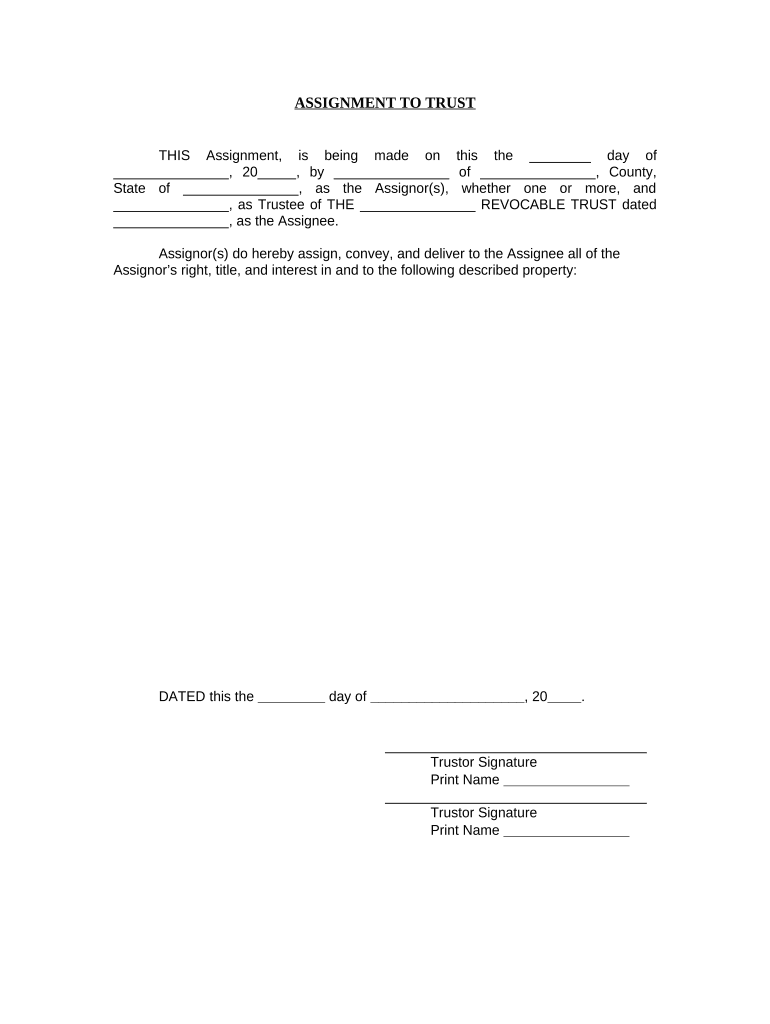 Assignment to Living Trust District of Columbia  Form
