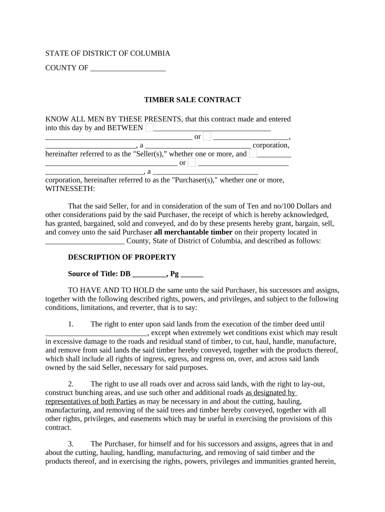 District of Columbia Timber Sale Contract District of Columbia  Form