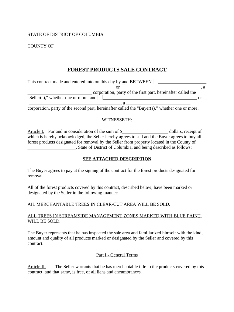 District of Columbia Forest Products Timber Sale Contract District of Columbia  Form