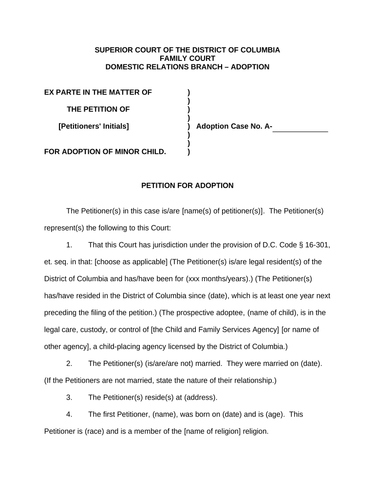 District of Columbia Adoption  Form