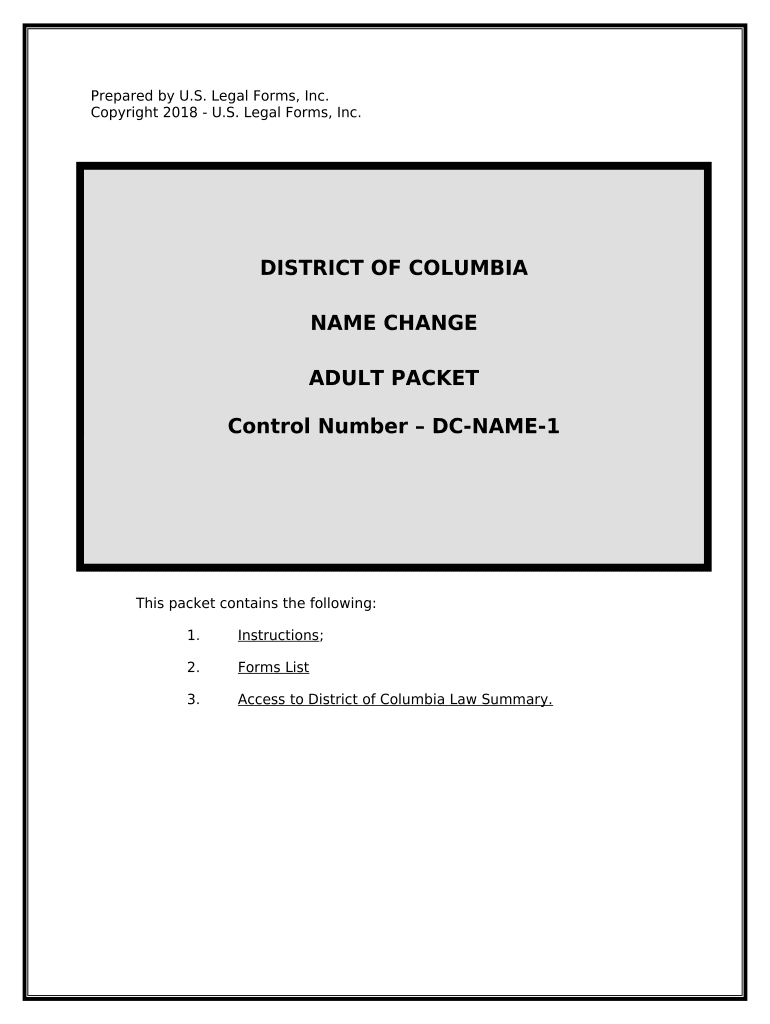 Name Change Instructions and Forms Package for an Adult District of Columbia