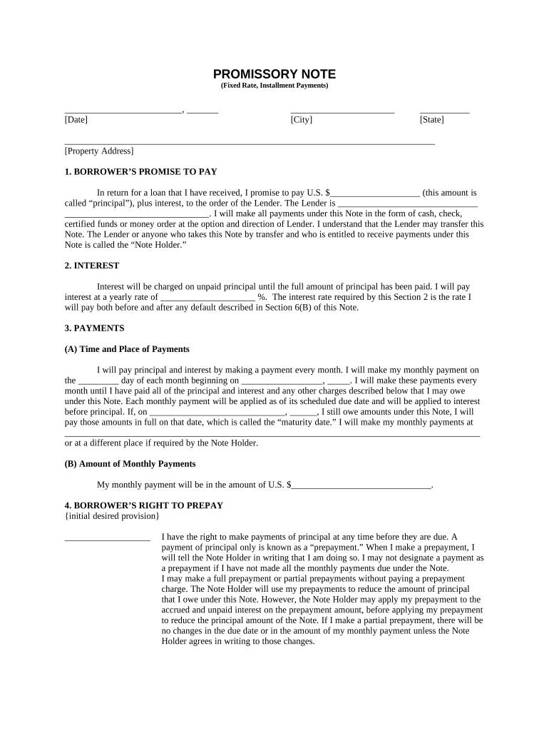 District of Columbia Installments Fixed Rate Promissory Note Secured by Residential Real Estate District of Columbia  Form