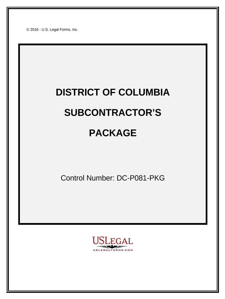 Subcontractors Package District of Columbia  Form