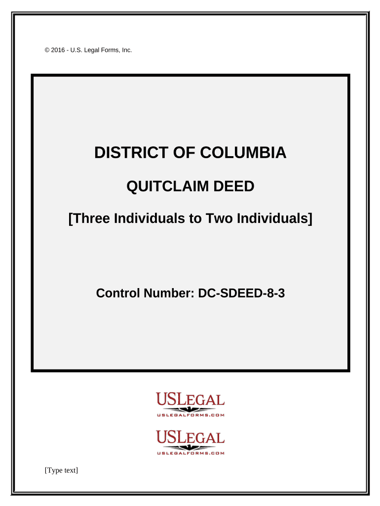 Quitclaim Deed from Three Individuals to Two Individuals District of Columbia  Form