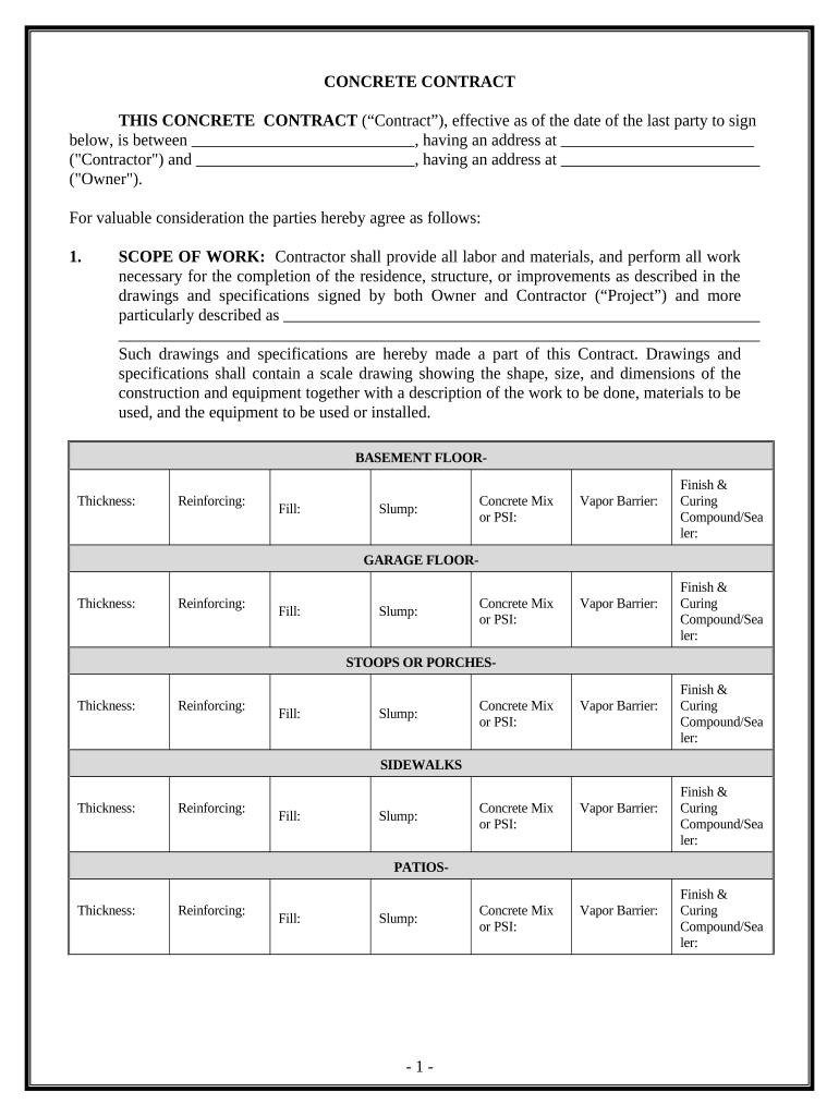 Concrete Mason Contract for Contractor Delaware  Form