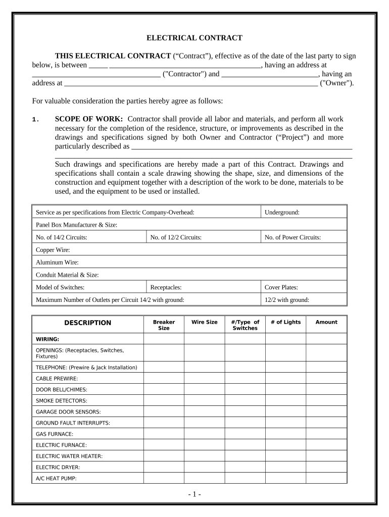 Electrical Contract for Contractor Delaware  Form