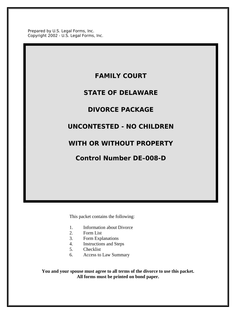 No Fault Agreed Uncontested Divorce Package for Dissolution of Marriage for Persons with No Children with or Without Property an  Form