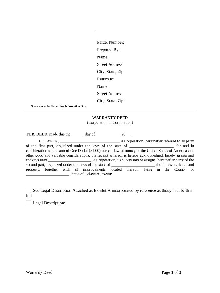 Warranty Deed from Corporation to Corporation Delaware  Form