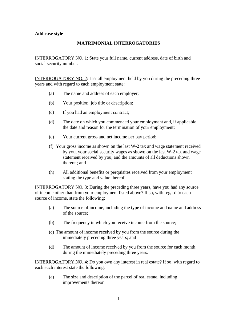 Interrogatories Divorce Form