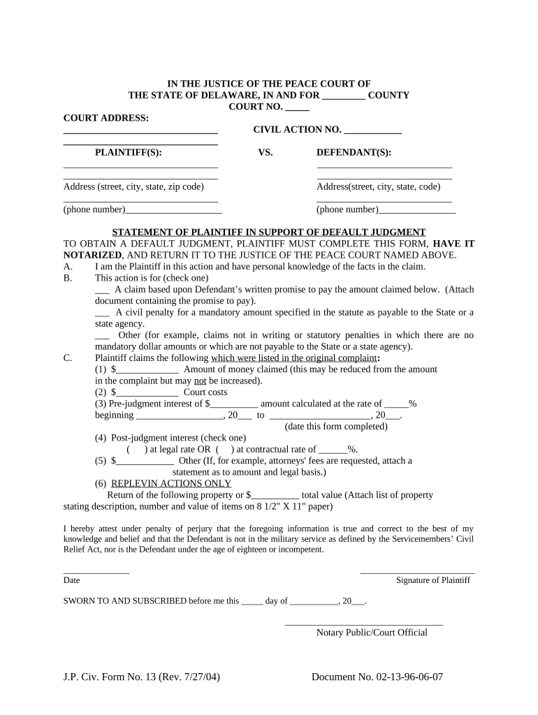 Support Default Judgment  Form