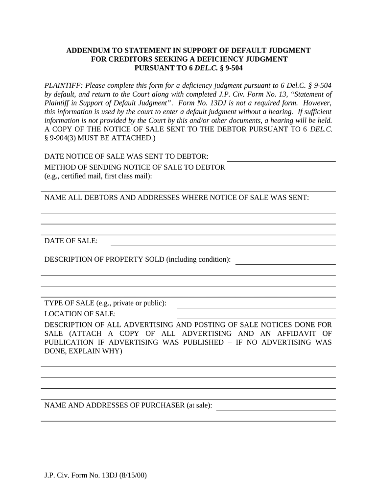 Support Default Judgment  Form