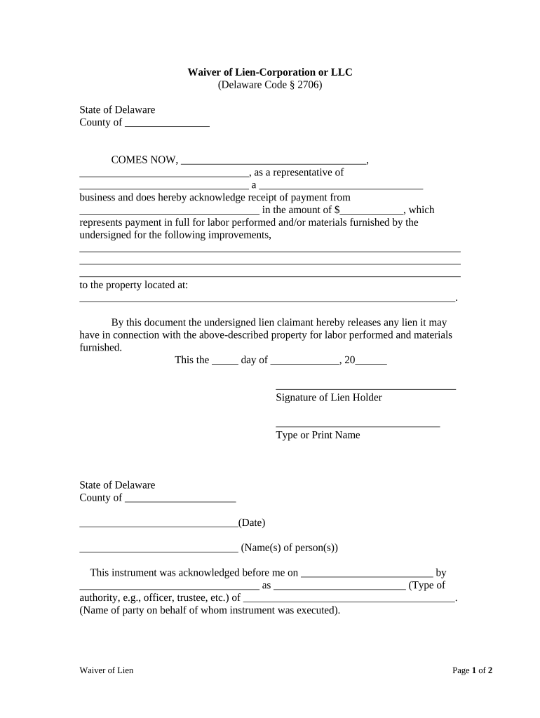 Delaware Lien  Form