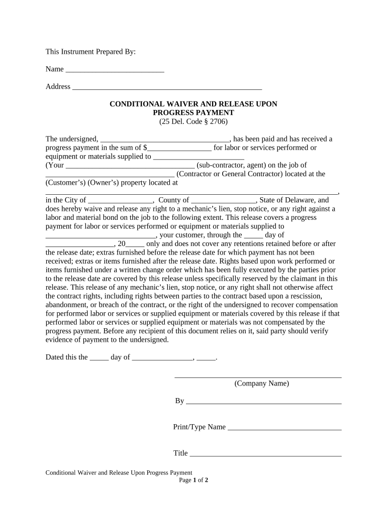 Delaware Waiver Form