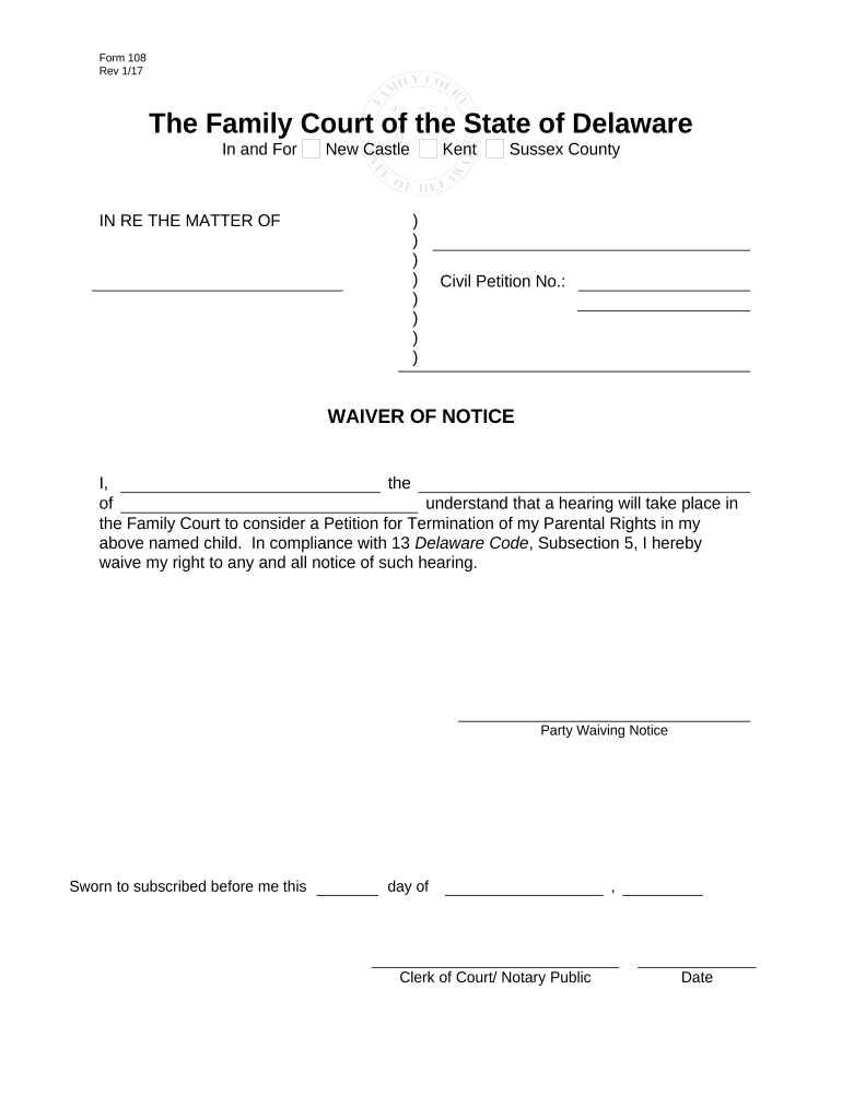 Waiver of Notice Delaware  Form