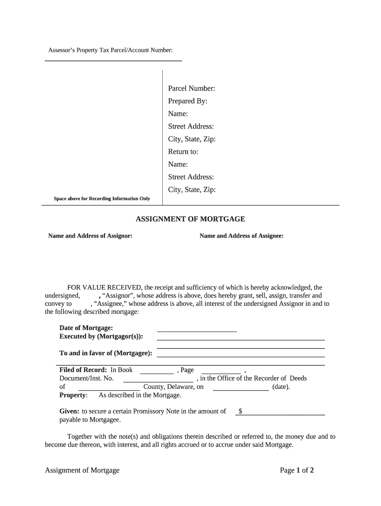 Assignment of Mortgage by Corporate Mortgage Holder Delaware  Form