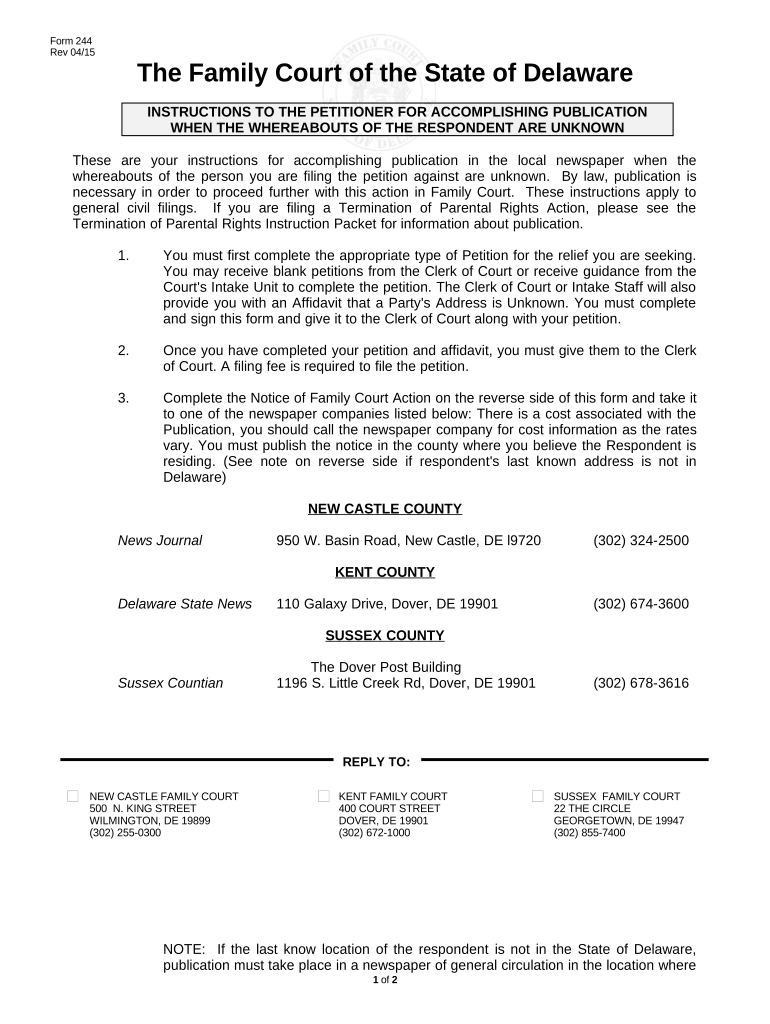 Instructions for Publication Delaware  Form