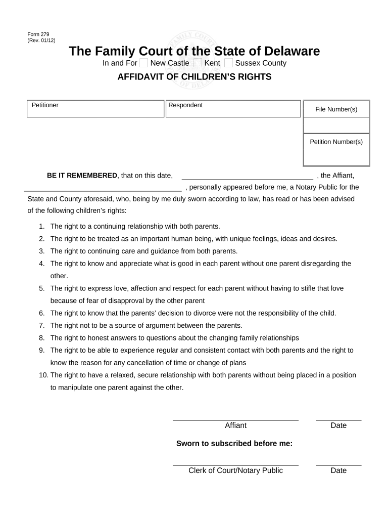 Affidavit for Children's Rights Delaware  Form