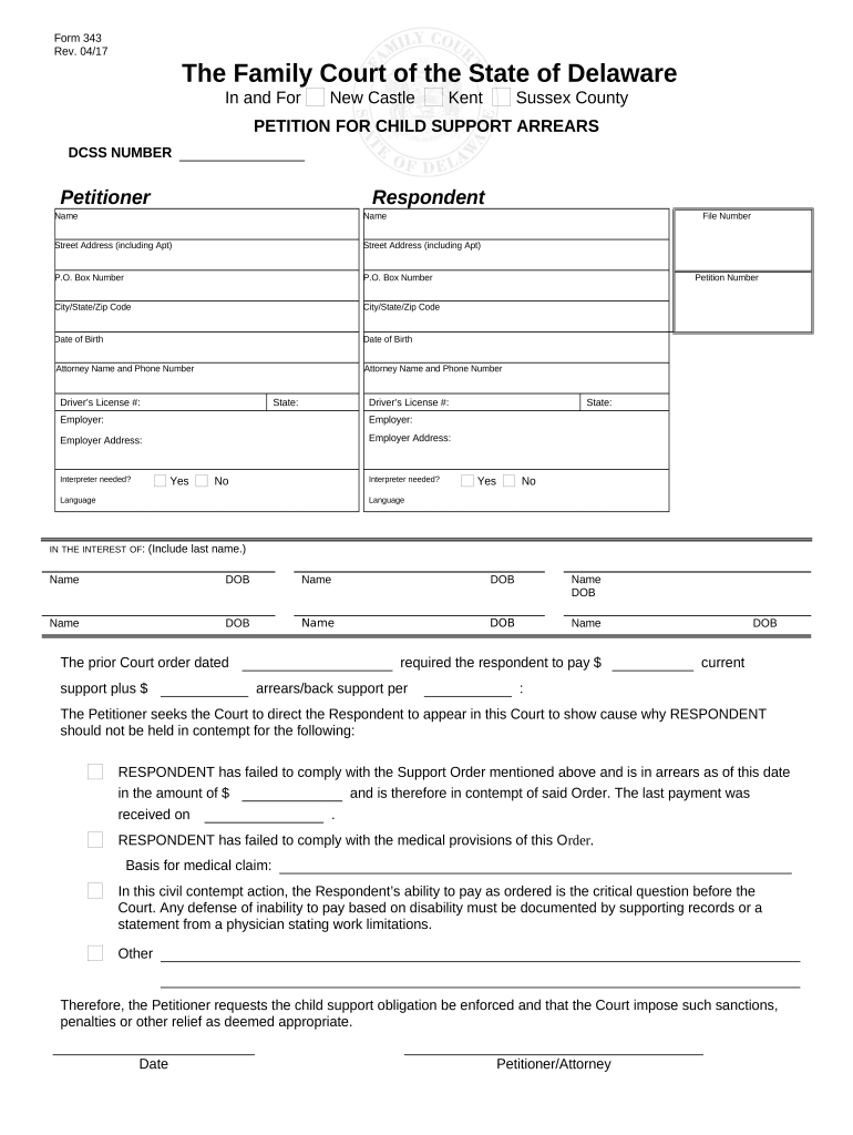 Delaware Child Support  Form