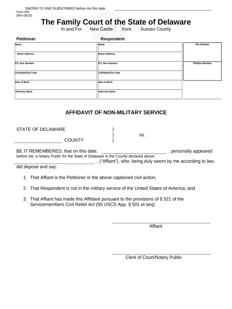 Affidavit of Non Military Service Delaware  Form