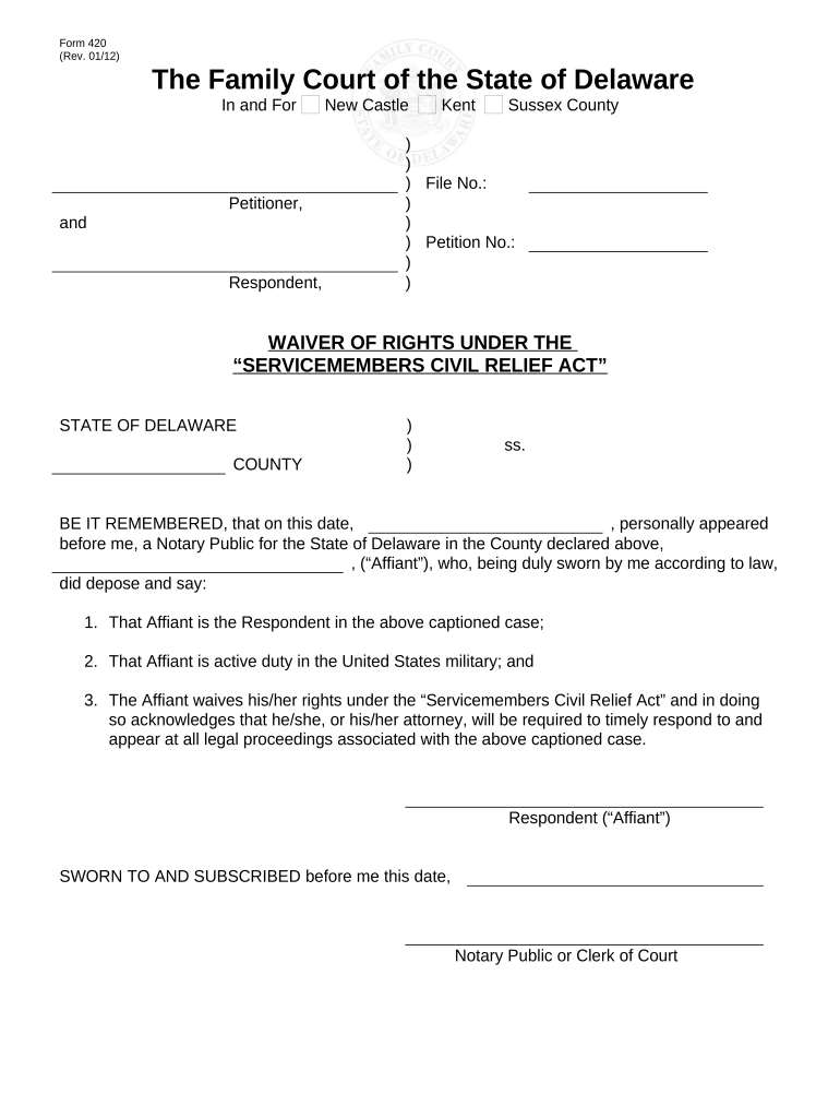 Waiver Servicemembers Civil Relief  Form