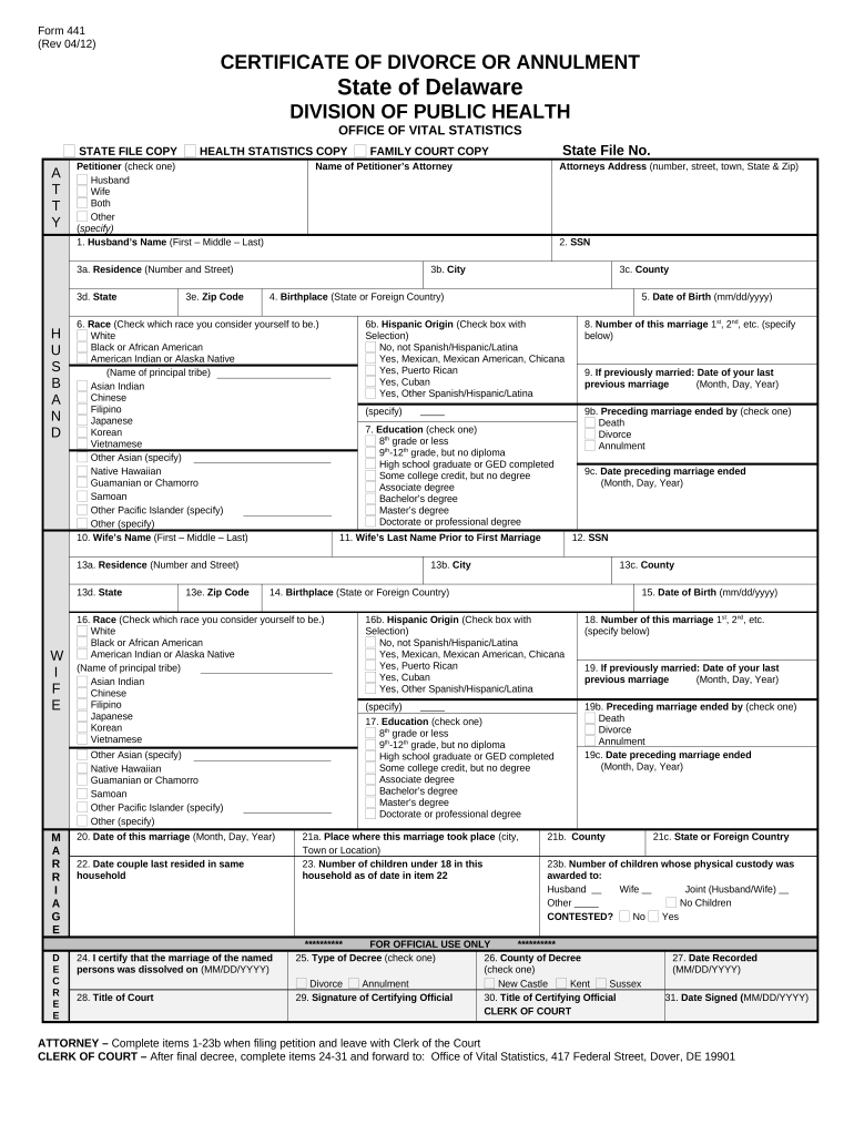 Vital Statistics Form Delaware