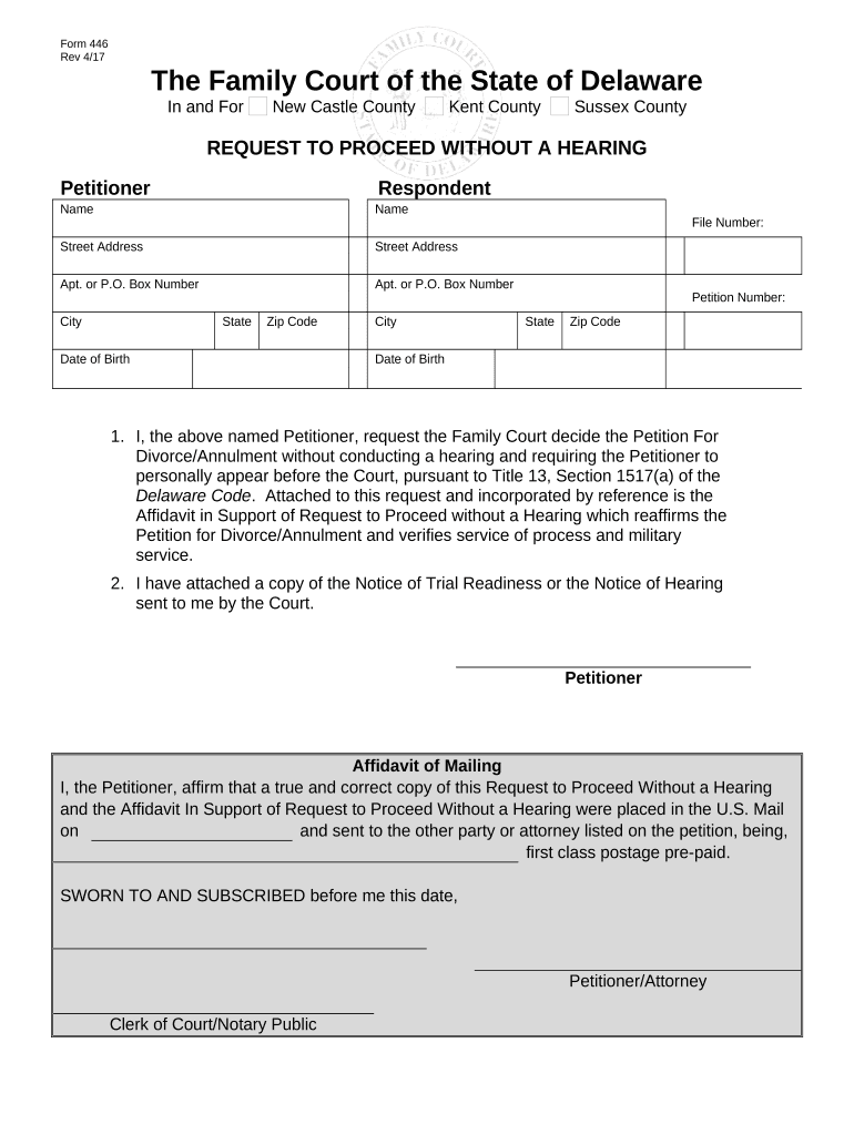 Request to Proceed Without a Hearing Delaware  Form