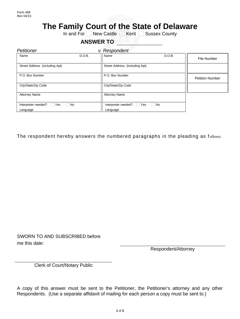 Delaware Court Answer  Form