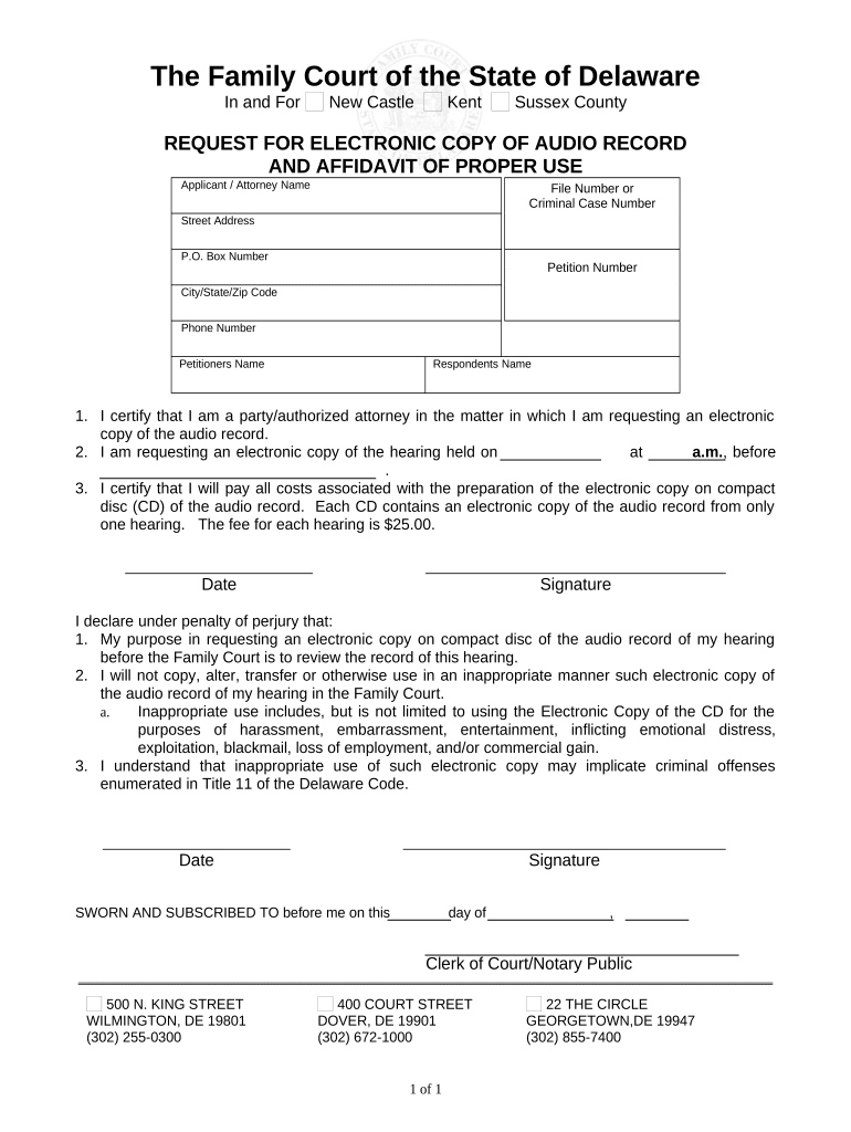 Request for Electronic Copy of Audio Record Delaware  Form