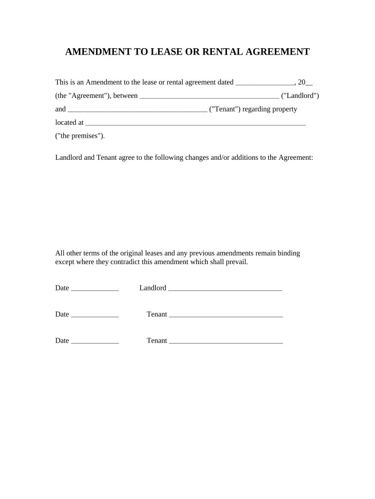 Amendment to Lease or Rental Agreement Delaware  Form