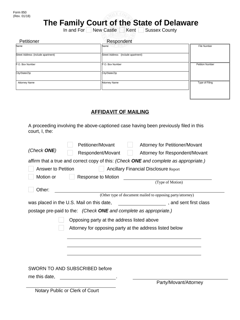 Affidavit of Mailing Delaware  Form