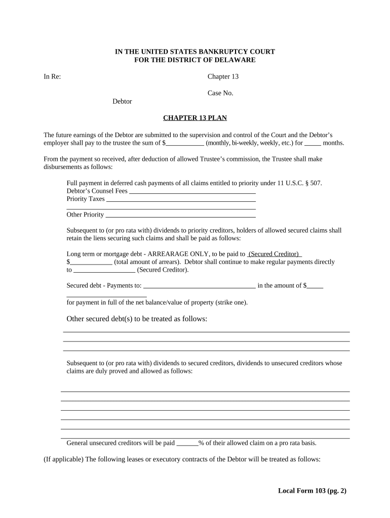 Chapter 13 Plan Delaware  Form