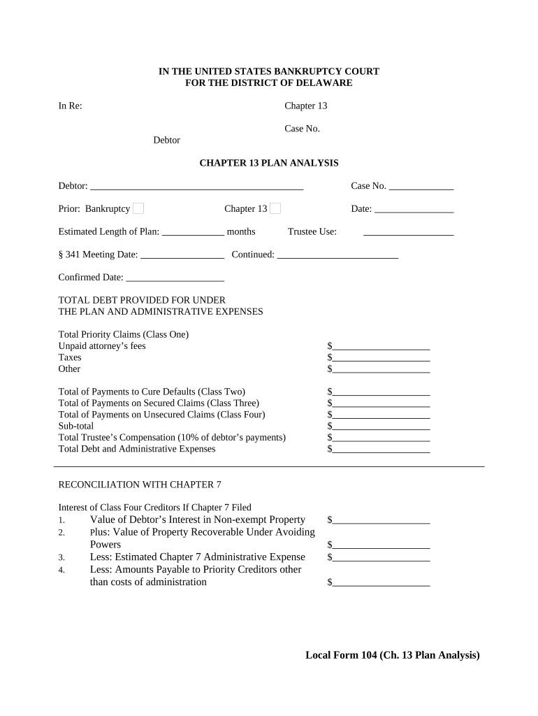 Chapter 13 Plan Analysis Delaware  Form