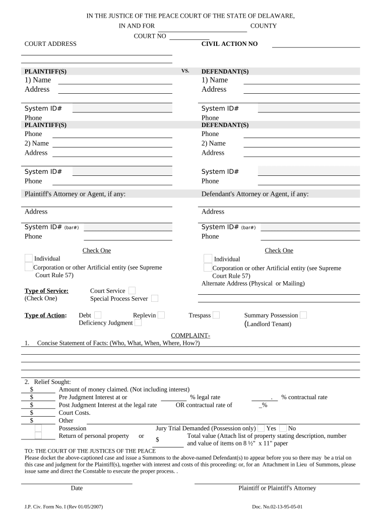 Delaware Civil Procedure  Form