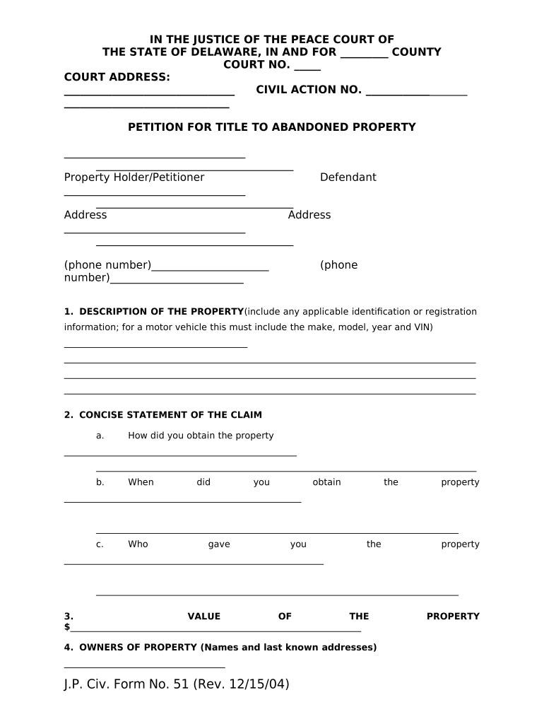 Title Abandoned Property  Form