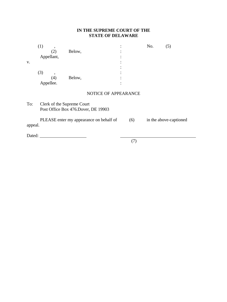 Notice of Appearance Delaware  Form