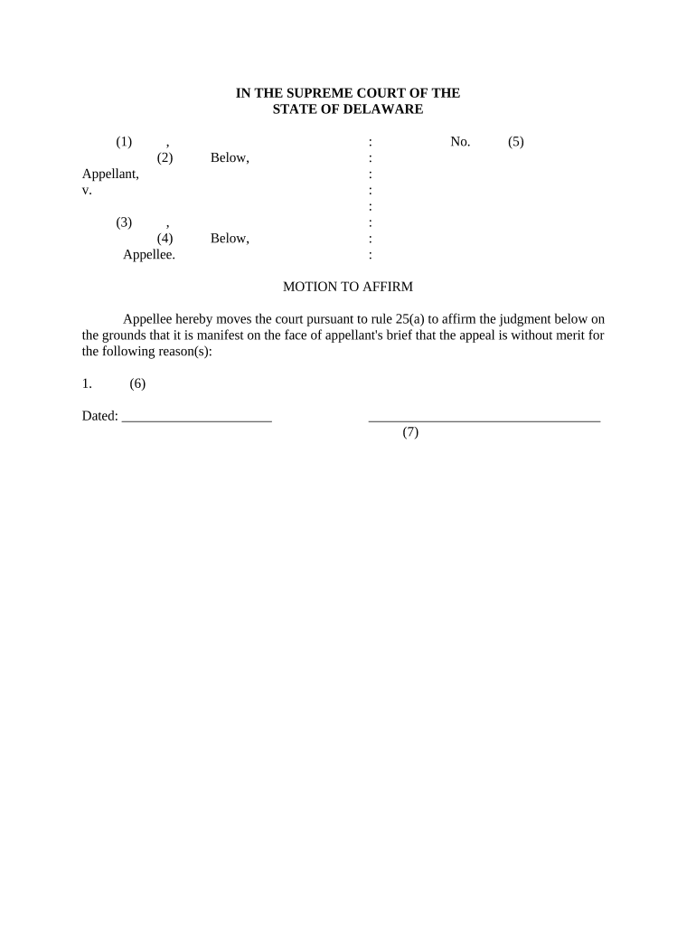 Motion to Affirm Delaware  Form