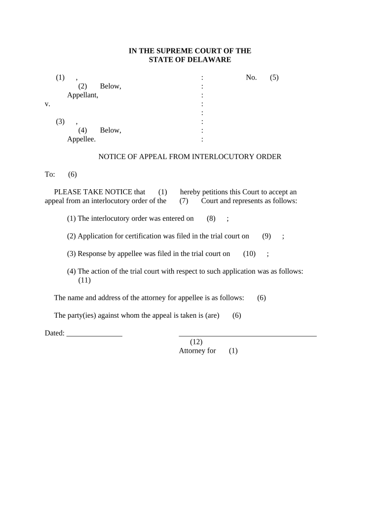 Notice Appeal Order  Form