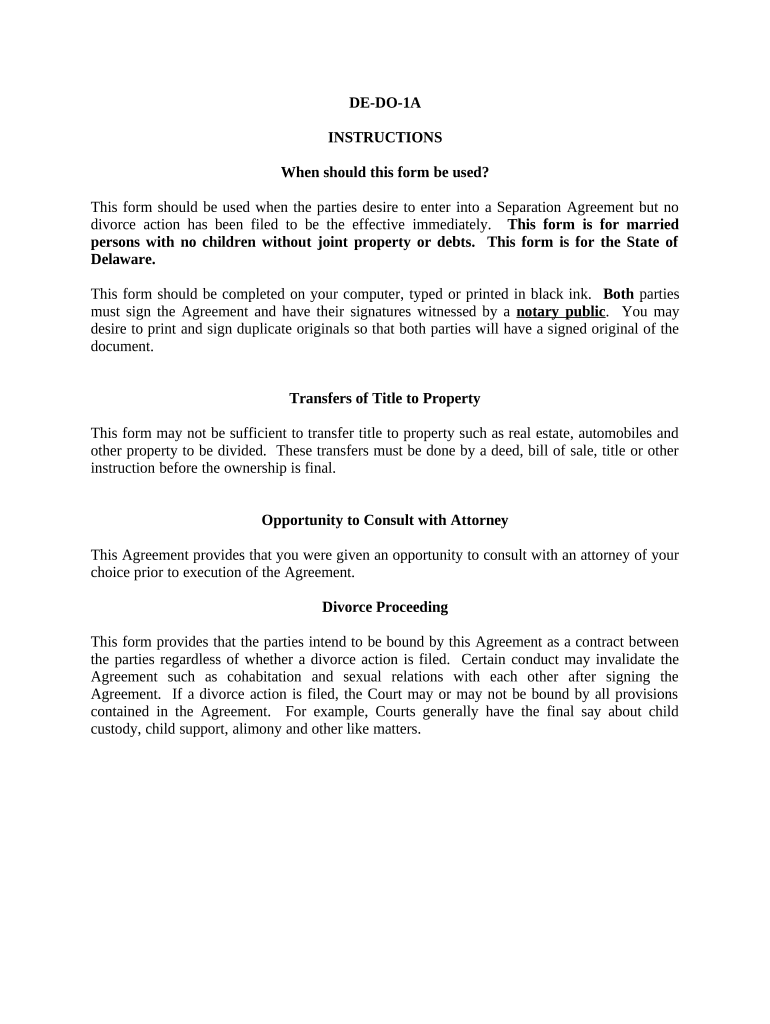 Marital Legal Separation and Property Settlement Agreement for Persons with No Children, No Joint Property, or Debts Effective I  Form