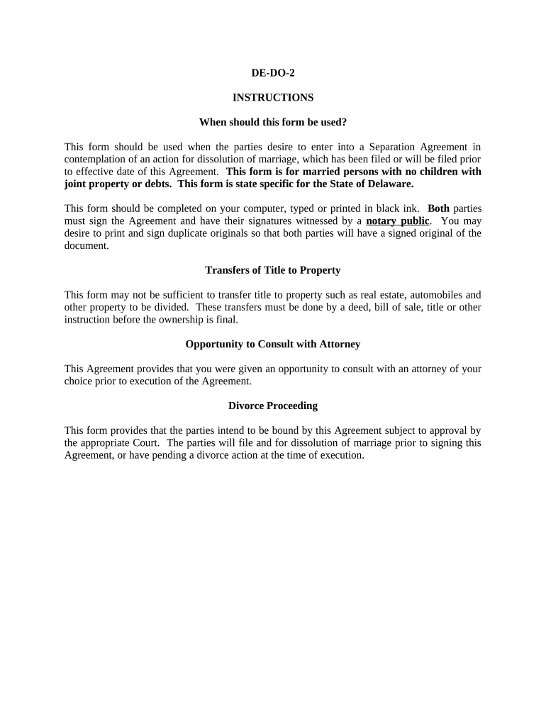 Marital Legal Separation and Property Settlement Agreement No Children Parties May Have Joint Property or Debts Where Divorce Ac  Form